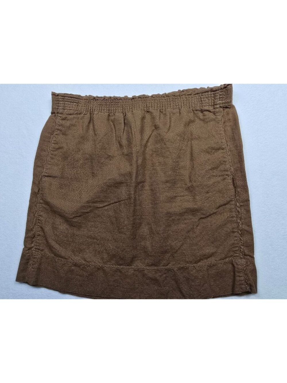 Eddie Bauer Womens S Brown Linen Cotton Blend Skirt With Smocked Waistband